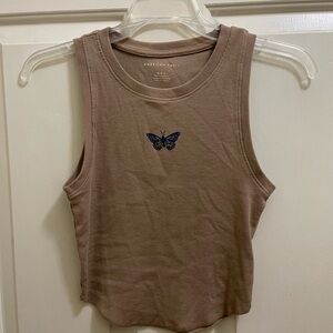 American Eagle Outfitters Taupe Tank Top with Butterfly Accent